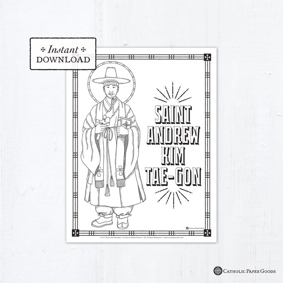 Catholic coloring page saint andrew kim tae