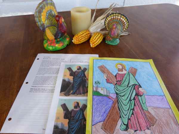 Saint andrew the apostle prayer card coloring page and worksheet