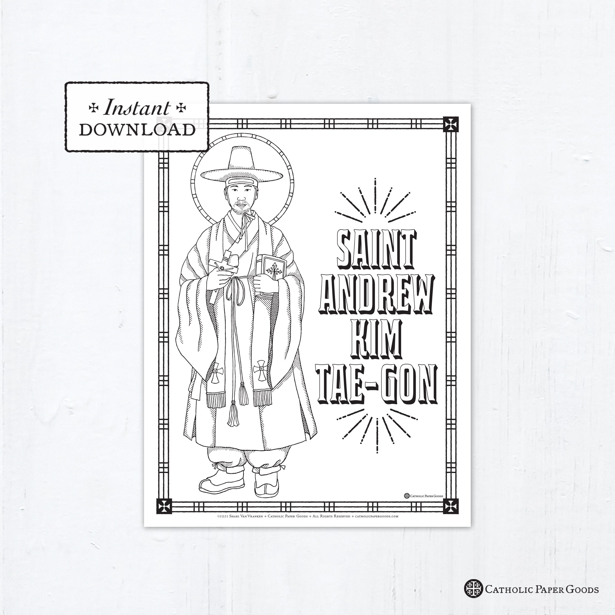 Catholic coloring page saint andrew kim tae