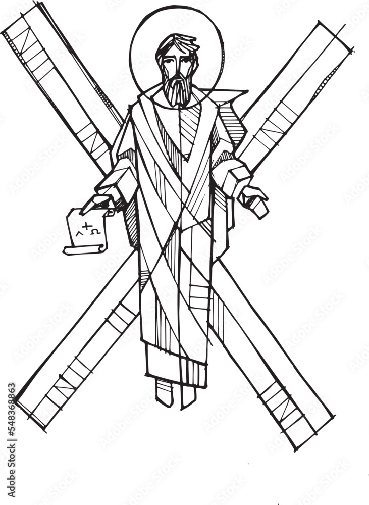 Hand drawn illustration of saint andrew vector