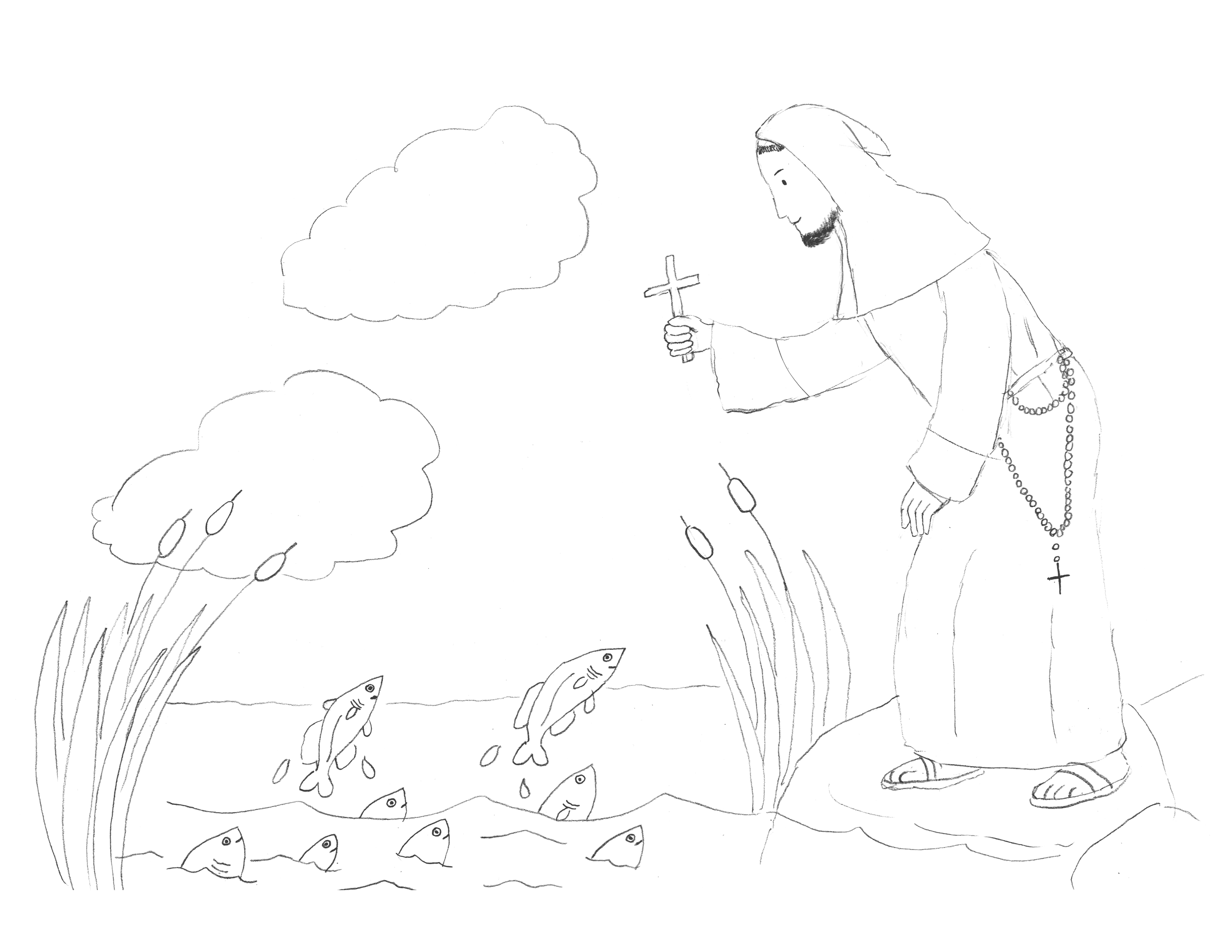 St anthony preaching to the fish coloring page â