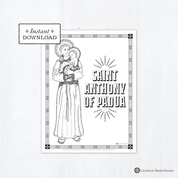 Catholic coloring page saint anthony of padua catholic saints printable coloring page digital pdf