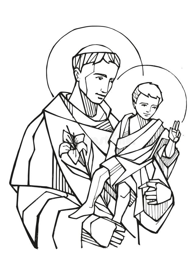 Hand drawn illustration of saint anthony of padua saint anthony of padua stock vector