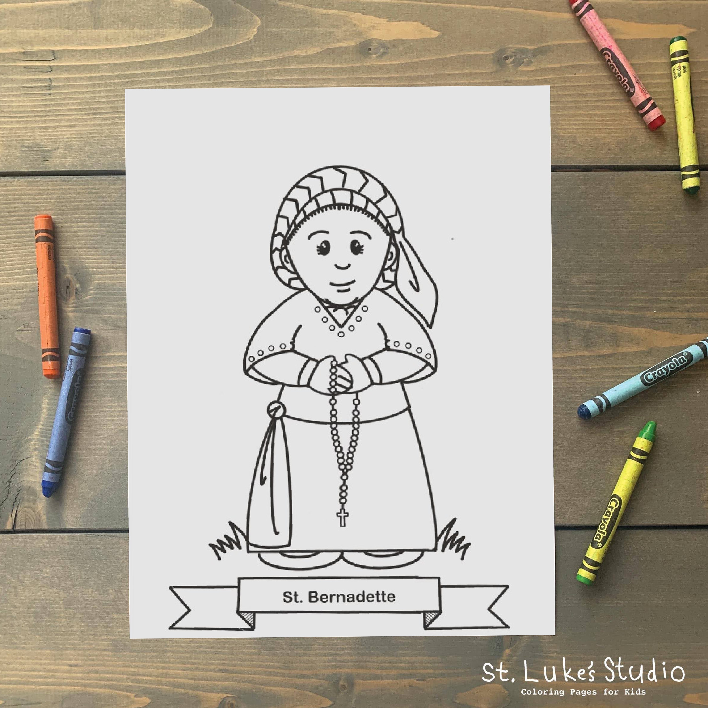 St bernadette coloring page for catholic kids digital download print yourself and color