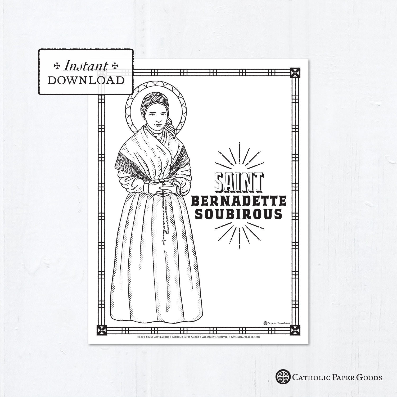 Catholic coloring page saint bernadette catholic saints printable coloring page digital pdf