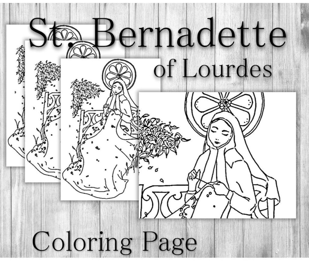 Saint bernadette printable coloring page featuring st bernadette embroidering sacred vestments catholic prayer sheet for children adults