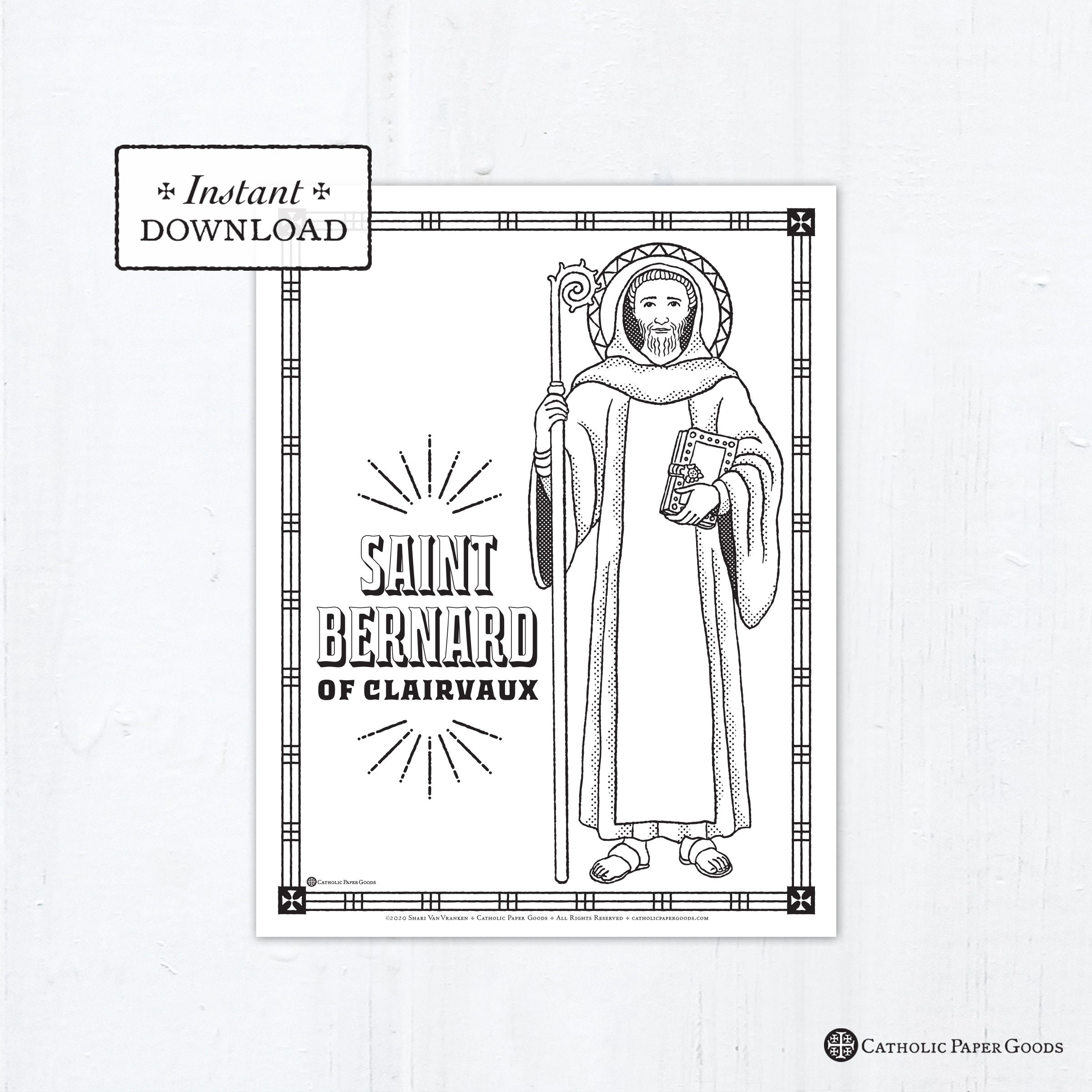 Catholic coloring page saint bernard of clairvaux catholic saints printable coloring page digital pdf