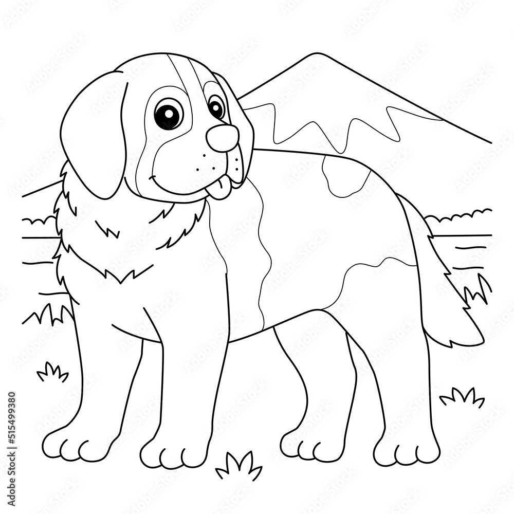 Saint bernard dog coloring page for kids vector