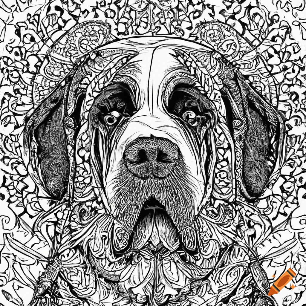 Coloring pages for adult mandala dog image saint bernard white background black and white on