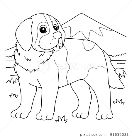 Saint bernard dog coloring page for kids