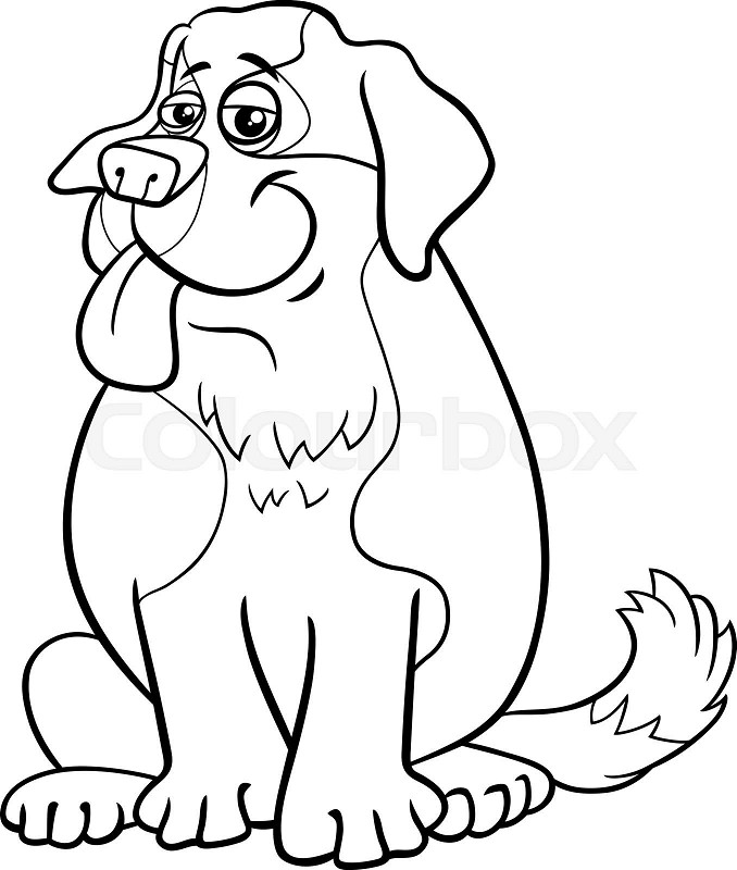 Cartoon saint bernard purebred dog character coloring page stock vector