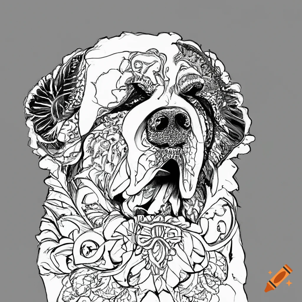 Colouring pages mandala dog image saint bernard white background black and white on