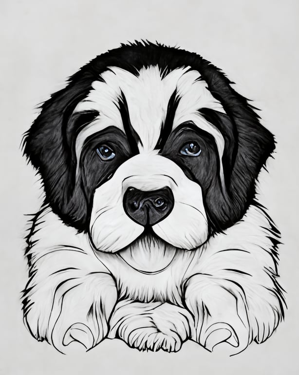 Happy saint bernard puppy coloring pageblack ink outlineplain white background