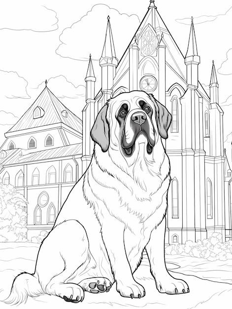 Premium ai image st bernard dog collar scene coloring pages for kids