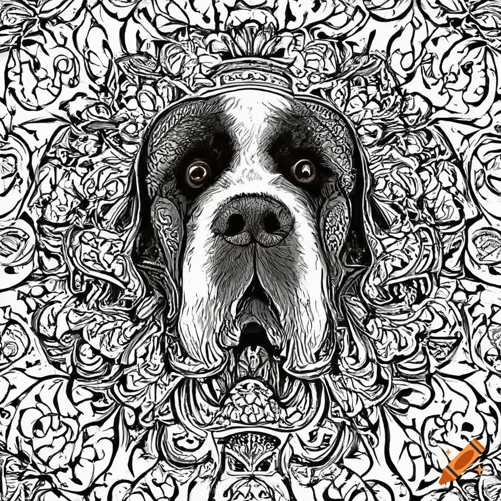 Colouring pages mandala dog image saint bernard white background black and white on