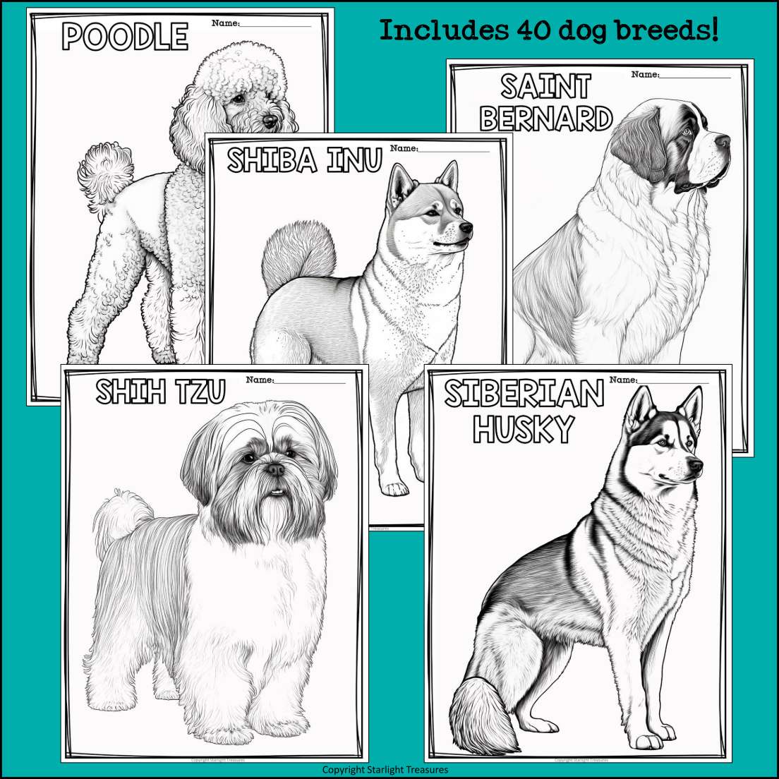 Dog breeds research posters coloring pages