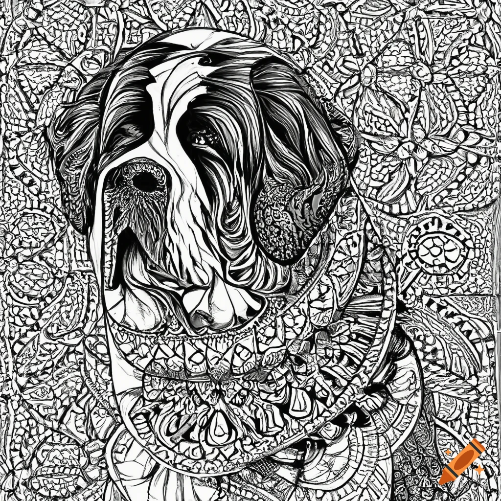 Colouring pages mandala dog image saint bernard white background black and white on