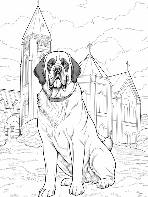 Premium ai image st bernard dog collar scene coloring pages for kids