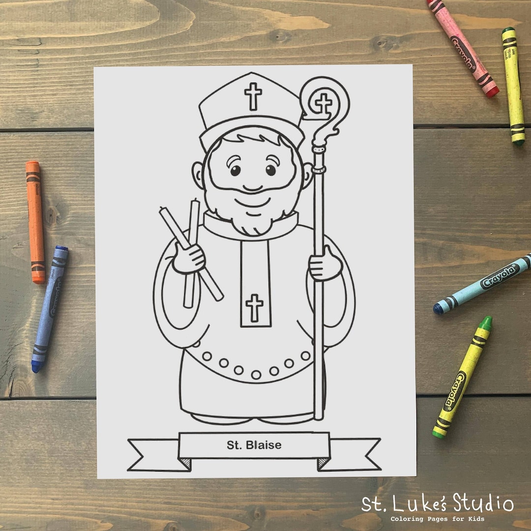 St blaise coloring page for catholic kids digital download print yourself and color