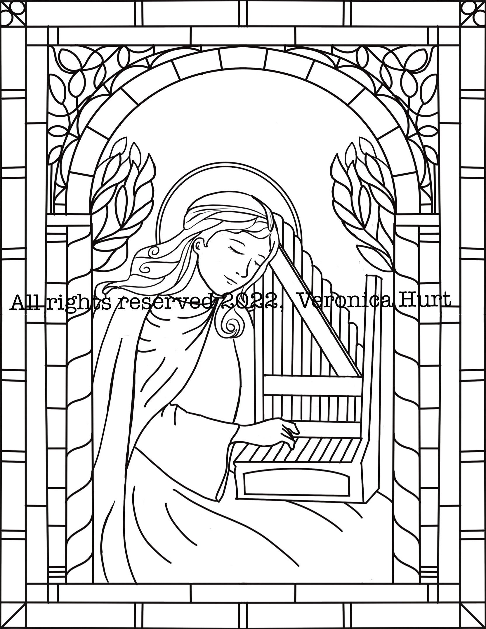Saint cecilia november feast day stained glass coloring page for kids and adults