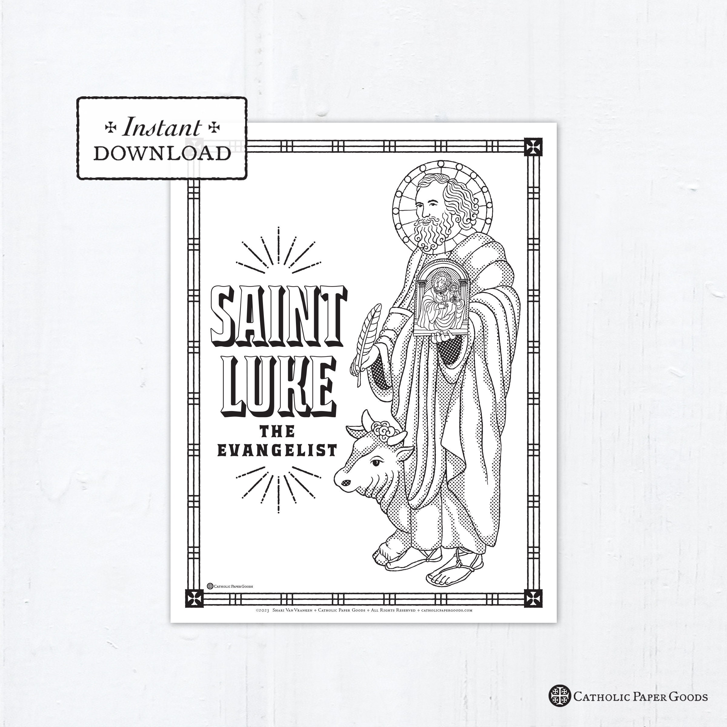 Saint luke catholic coloring page saint luke the evangelist catholic saints printable coloring page digital pdf