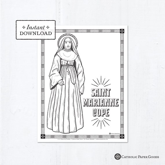 Catholic coloring page saint marianne cope catholic saints printable coloring page digital pdf