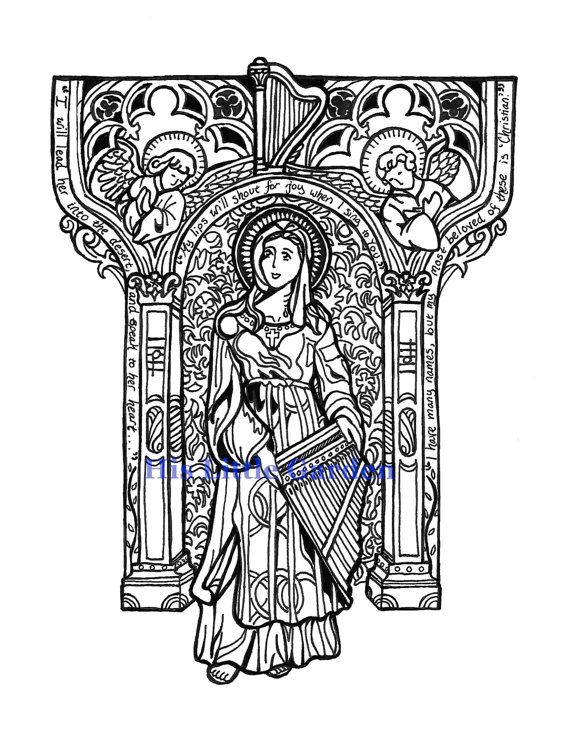 St cecilia patron saint of music adult coloring page digital download patron saint of music patron saints catholic coloring