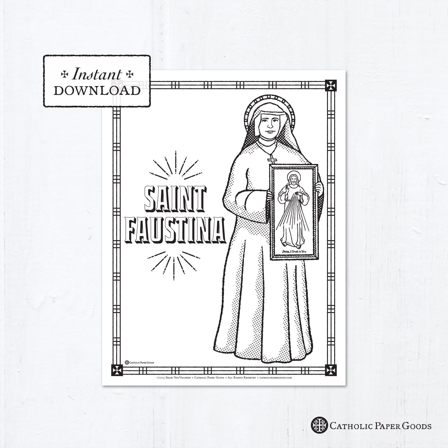 Catholic coloring page saint faustina catholic saints printable coloring page digital pdf