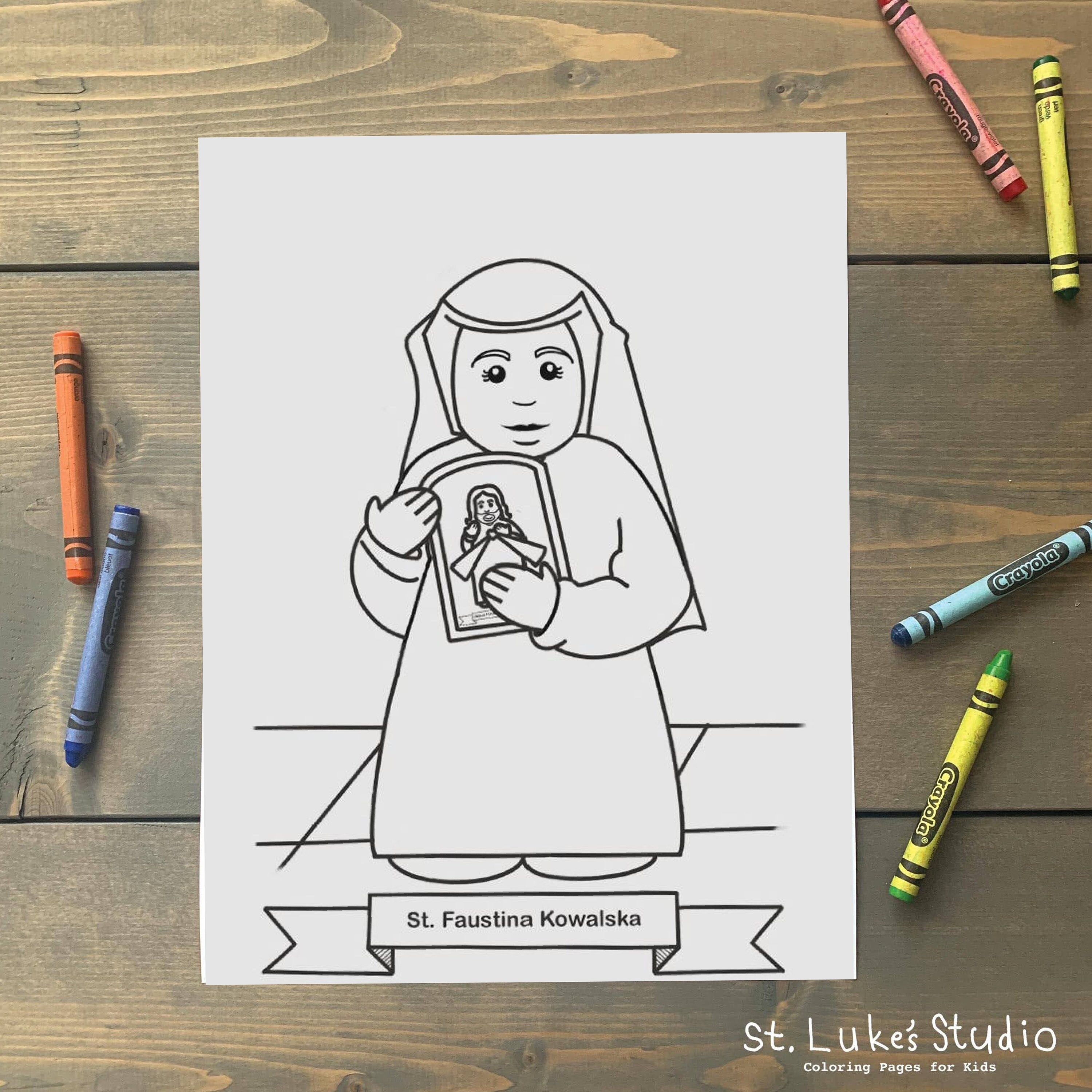St faustina coloring page for catholic kids digital download print yourself and color