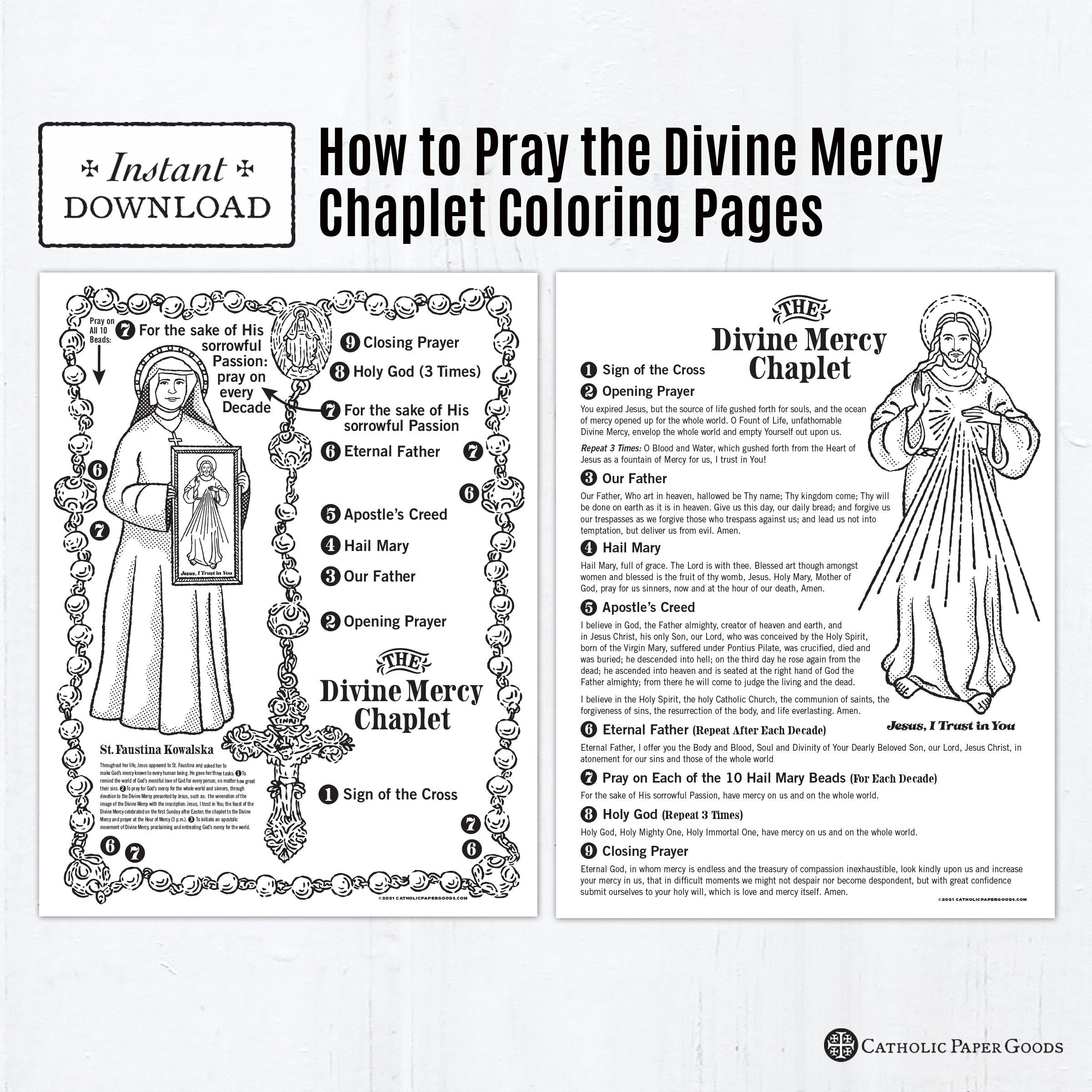 The divine mercy chaplet catholic coloring pages catholic prayers printable coloring pages digital pdf