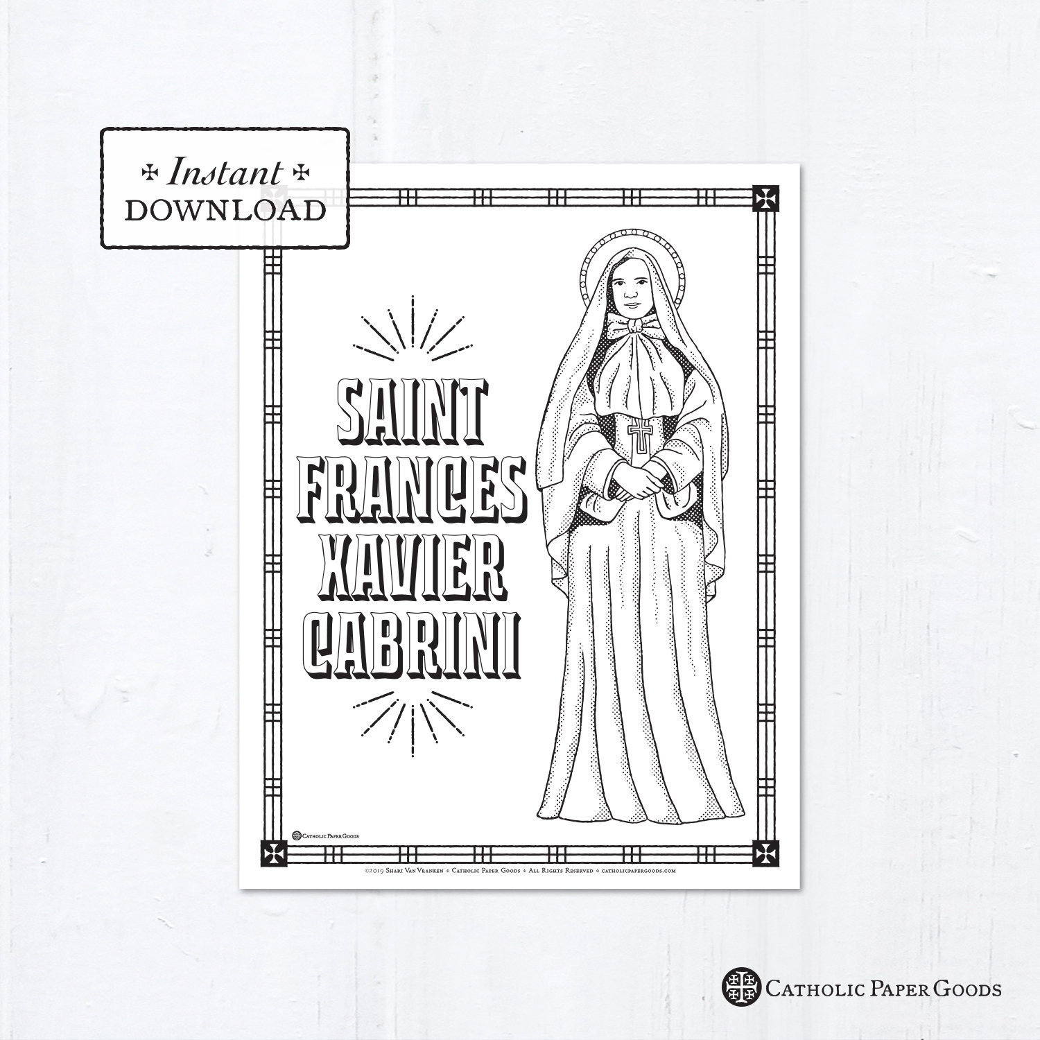 Catholic coloring page saint frances xavier cabrini catholic saints printable coloring page digital pdf download now