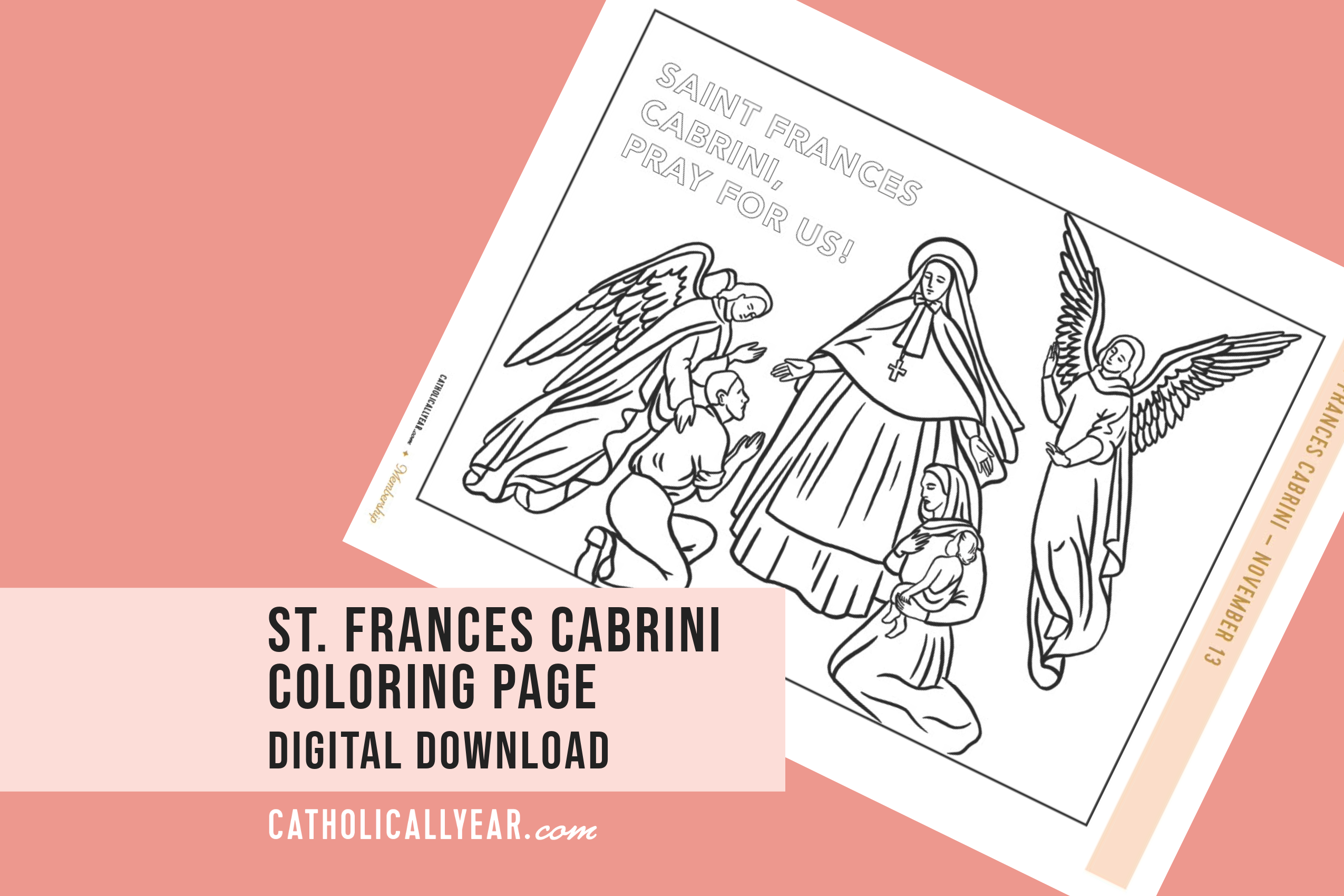 St frances cabrini coloring page digital download â the catholic all year place