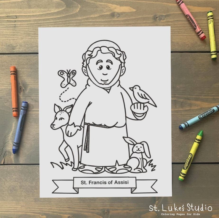 St francis of assisi coloring page for catholic kids digital download print yourself and color