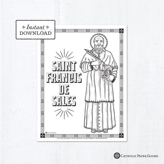 Catholic coloring page saint francis de sales catholic saints printable coloring page digital pdf download now