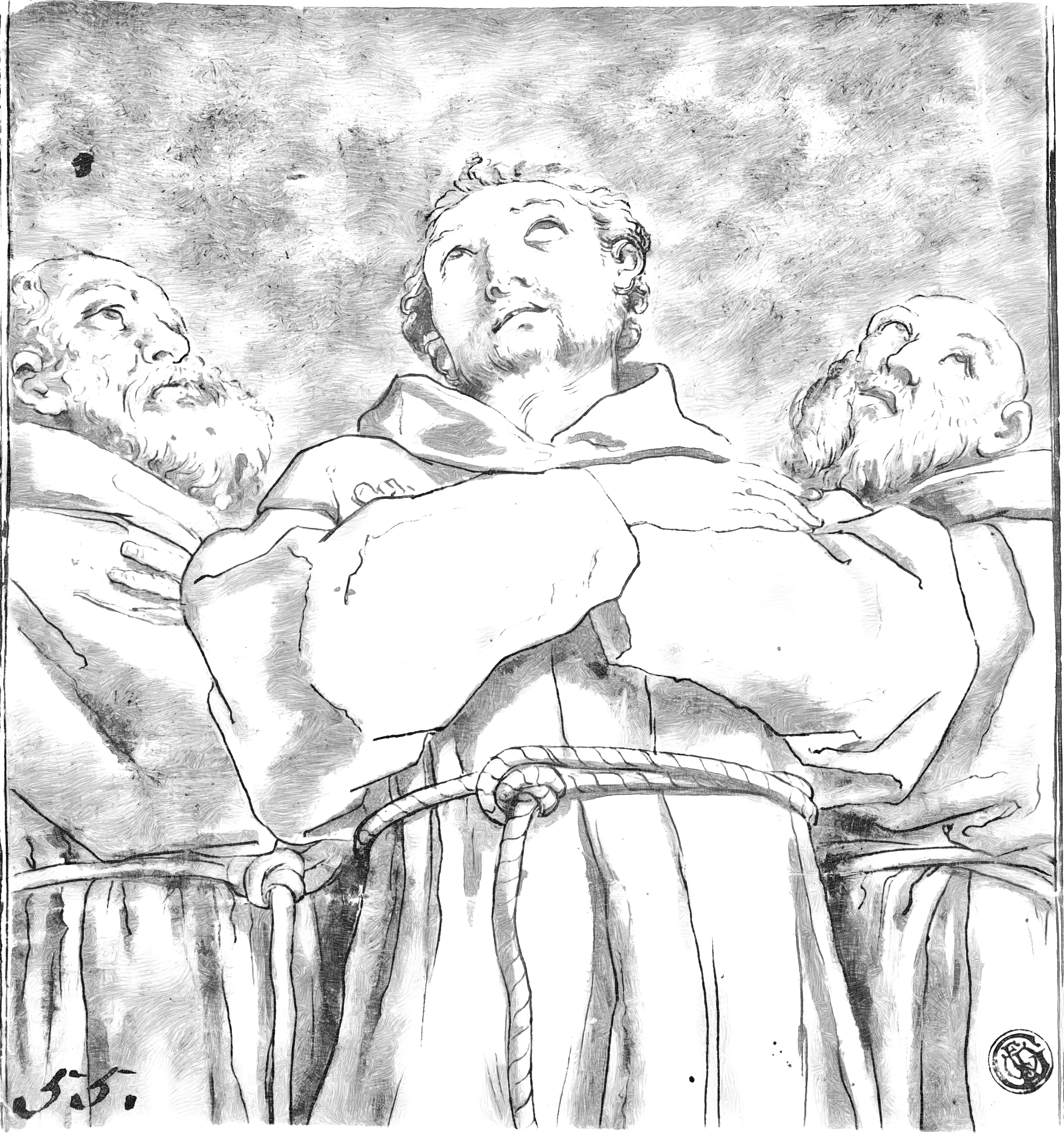 Saint francis of assisi with two monks of his order â