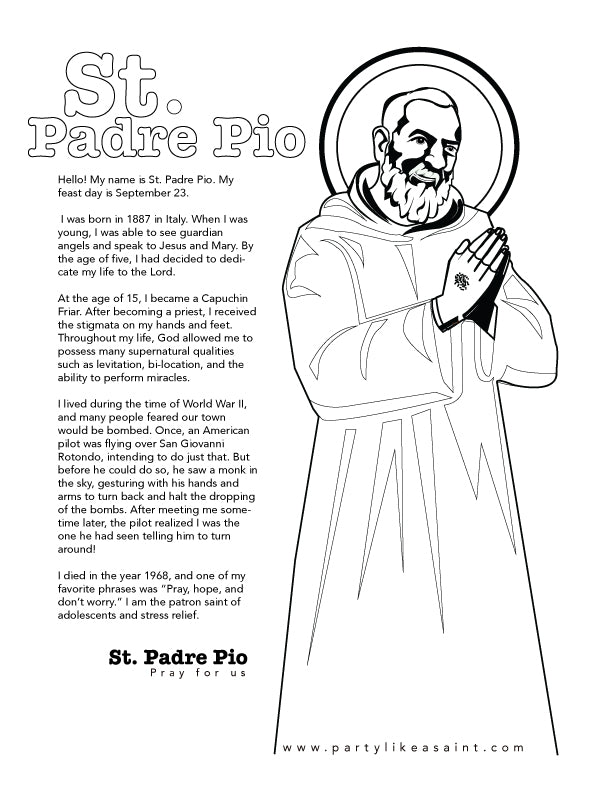 St padre pio coloring page â party like a saint