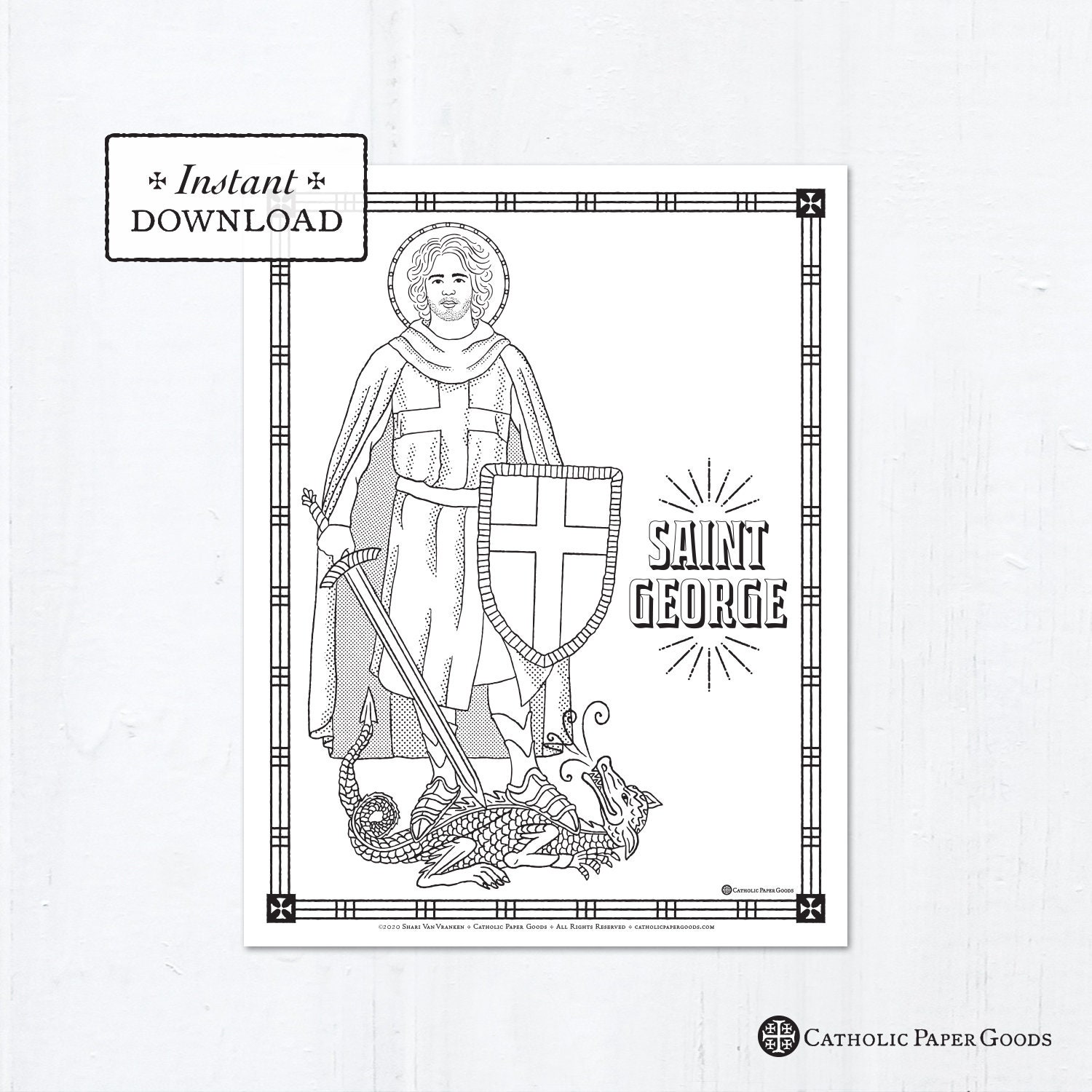 Catholic coloring page saint george catholic saints printable coloring page digital pdf