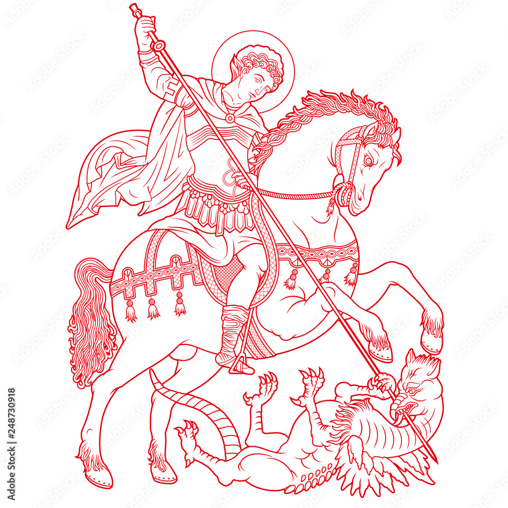 Saint george on horse slaying a dragon vector illustration vector