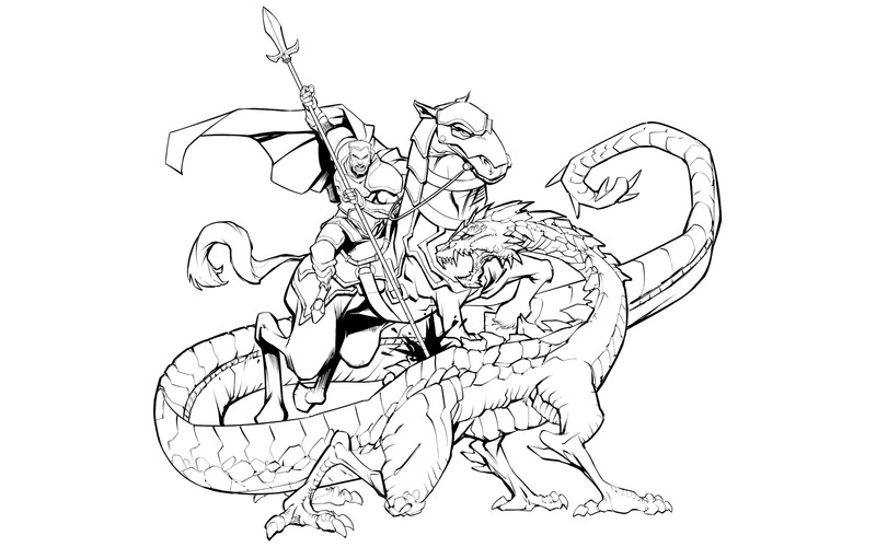 Saint george slaying the dragon line art