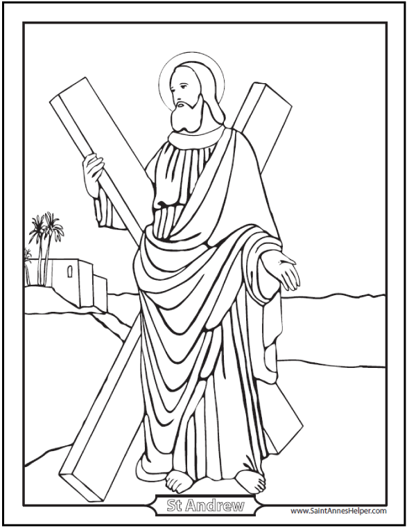 Saint andrew the apostle prayer card coloring page and worksheet