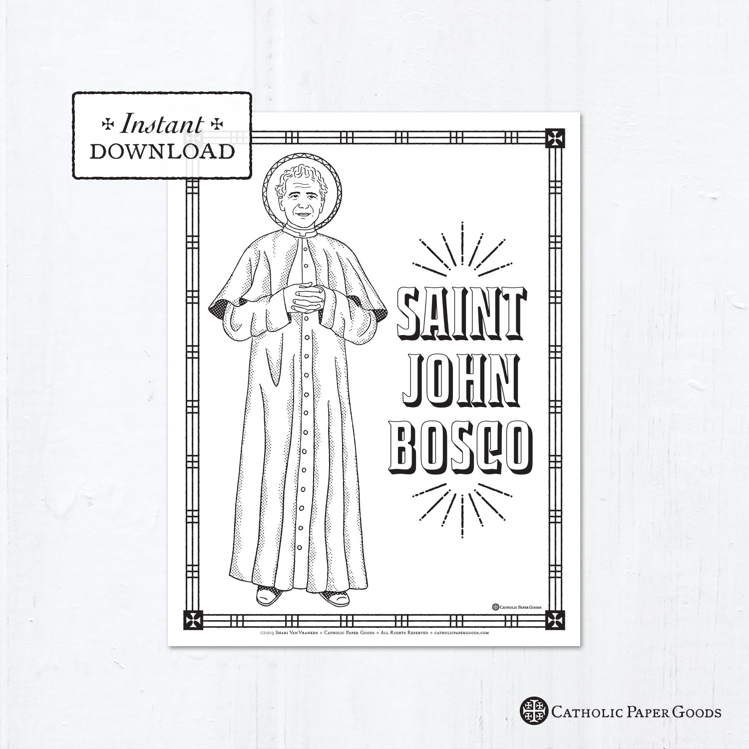 Catholic coloring page saint john bosco catholic saints printable coloring page digital pdf