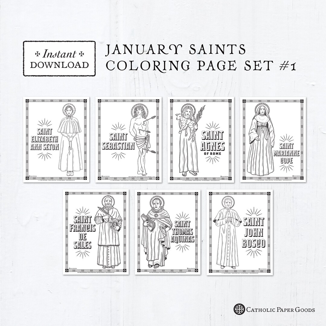 Catholic coloring pages january saints set bundle of catholic saints printable coloring pages digital pdf download