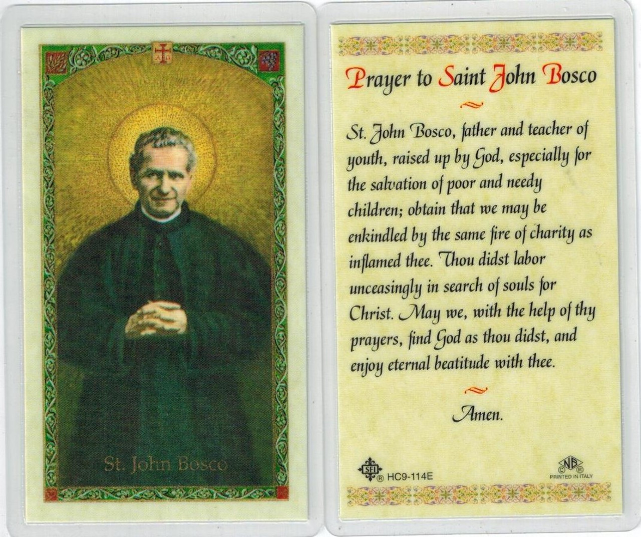 Prayer to st john bosco laminated prayer card