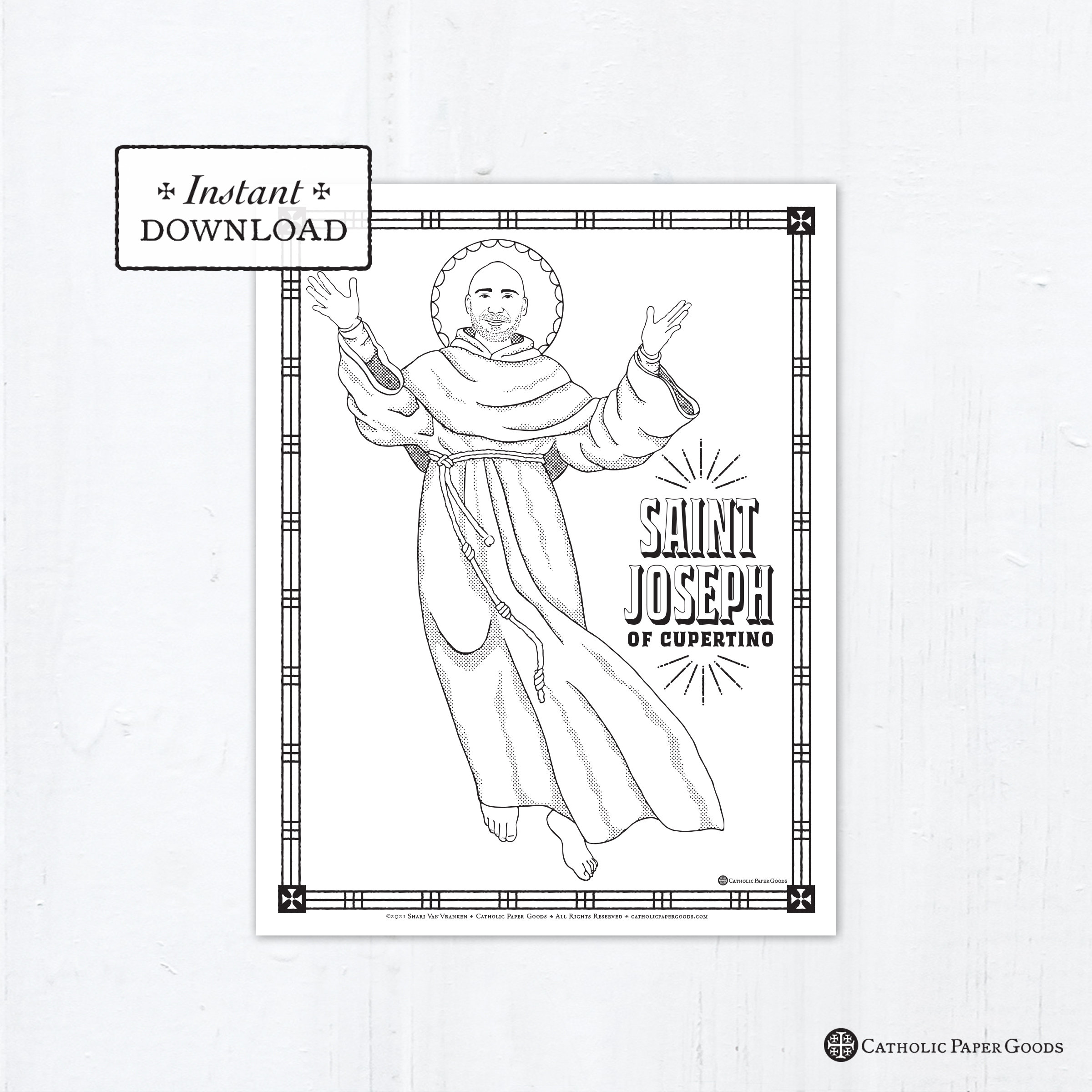 Catholic coloring page saint joseph of cupertino coloring page catholic saints printable coloring page digital coloring page pdf