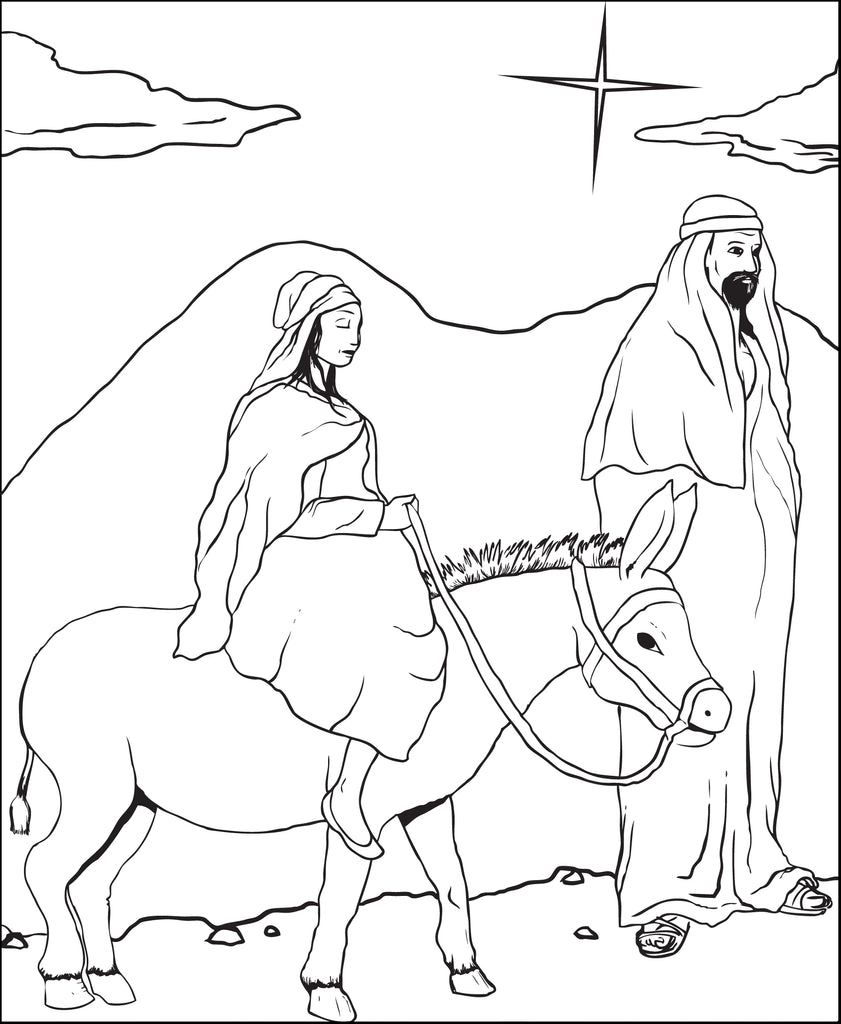 Printable mary and joseph christmas coloring page for kids â