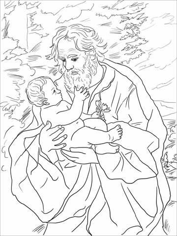 Saint joseph with the infant jesus coloring page free printable coloring pages