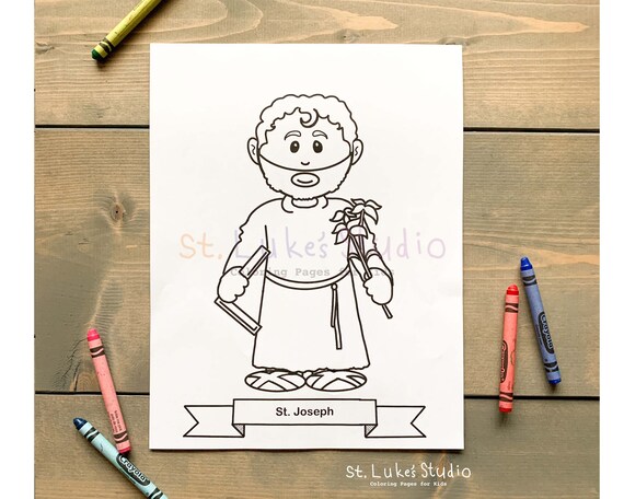 St joseph coloring page for catholic kids digital download print yourself and color