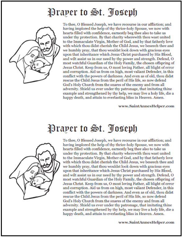 Printable prayer to st joseph âïâï prayer cards and coloring pages