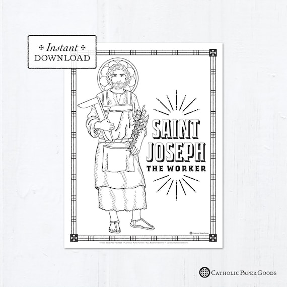 Catholic coloring page saint joseph the worker catholic saints printable coloring page digital pdf