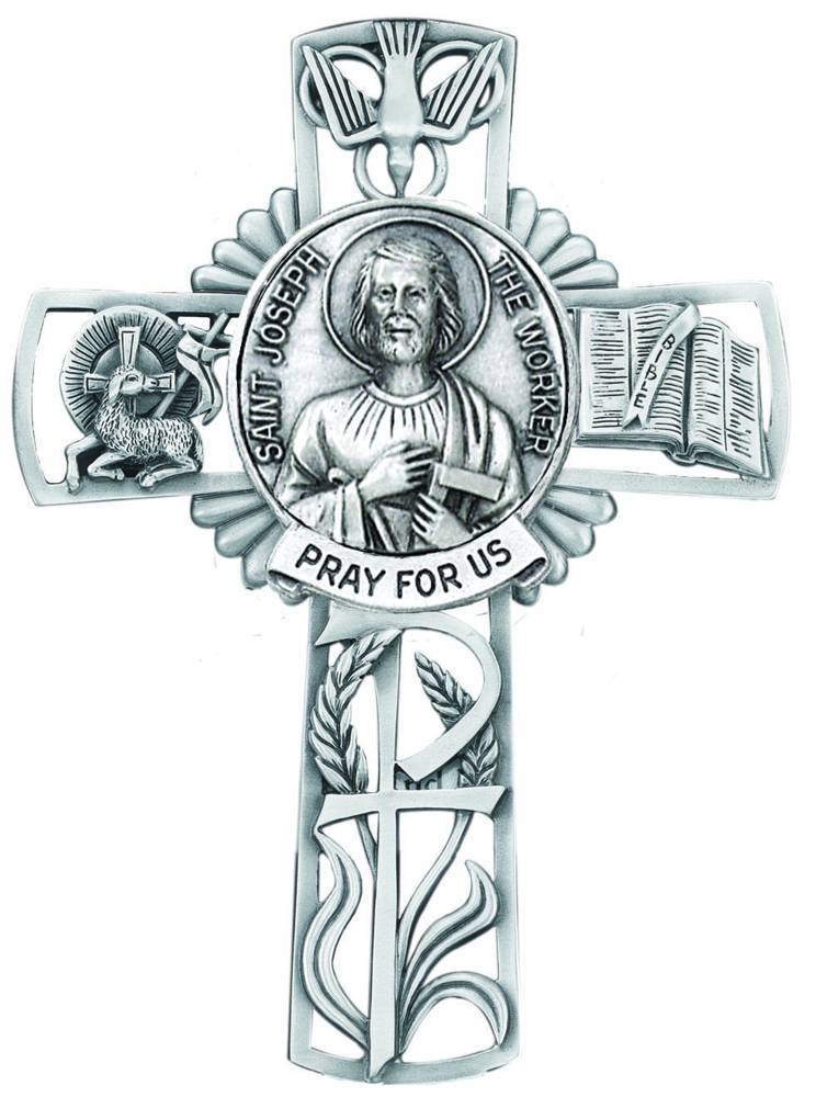 Saint joseph the worker pewter wall cross